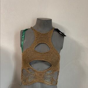 Brown Knit Cutout Top